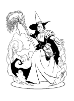 A coloring page of witches